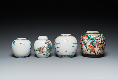 Seven Chinese blue and white, famille rose and verte jars, 19/20th C.