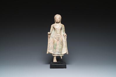 A Thai bronze standing Buddha in Dvaravati-style, probably 7/8th C.