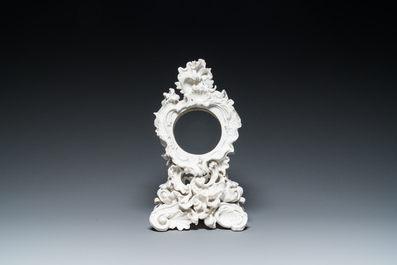 A blanc de Chine porcelain rococo case clock, probably Meissen, 18th C.