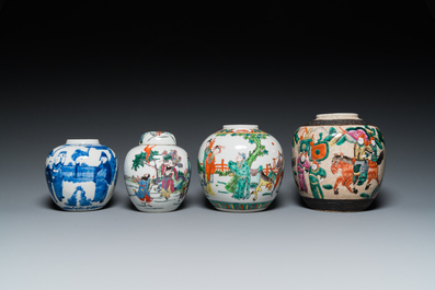 Seven Chinese blue and white, famille rose and verte jars, 19/20th C.