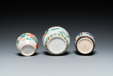 Seven Chinese blue and white, famille rose and verte jars, 19/20th C.