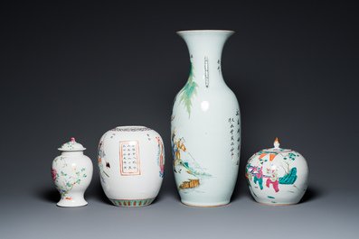 Quatre vases en porcelaine de Chine famille rose, 19/20&egrave;me