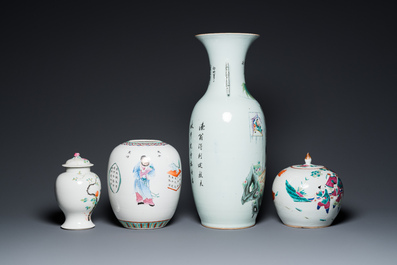 Quatre vases en porcelaine de Chine famille rose, 19/20&egrave;me