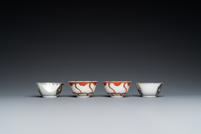 Vier Chinese grisaille en ijzerrode koppen en schotels, Yongzheng/Qianlong