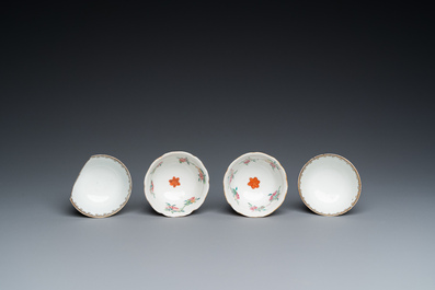 Four Chinese grisaille and iron-red cups and saucers, Yongzheng/Qianlong