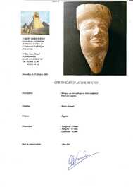 An Egyptian wooden sarcophagus mask and a sandstone head, Late period and Saite period