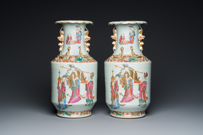 A pair of Chinese Canton famille rose 'immortals' vases, 19th C.