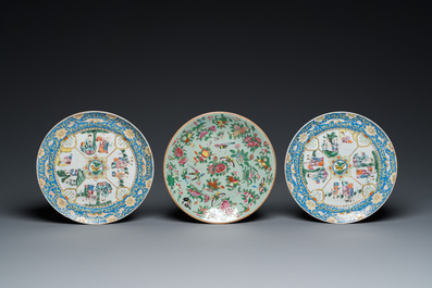 Belle collection de douze pi&egrave;ces en porcelaine de Chine famille rose de Canton, 19&egrave;me