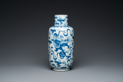 A Chinese blue and white 'Buddhist lions' vase and a 'langyao' bowl, 19/20th C.