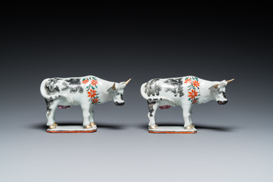 A pair of Chinese porcelain cows after Delftware examples for the Dutch market, Qianlong