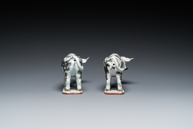 A pair of Chinese porcelain cows after Delftware examples for the Dutch market, Qianlong