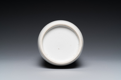 A Chinese blue and white 'Sanxing' rouleau vase, probably 19th C.