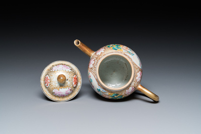 A Chinese famille rose 'Mandarin subject' teapot and cover, Qianlong