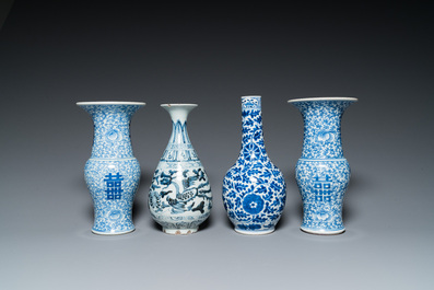 Eight various Chinese blue and white vases, 18/20th C.