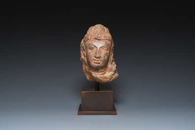 A Javanese carved andesite stone head of Shiva, Indonesia, probably 8/9th C.