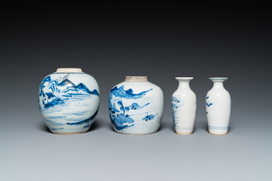 Eight various Chinese blue and white vases, 18/20th C.