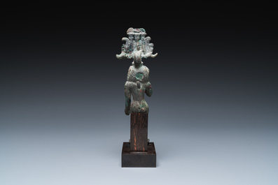 An Egyptian bronze sculpture of Horus, Saite period
