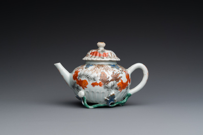 A Chinese iron-red and gilt-decorated 'carps' teapot and cover, Yongzheng