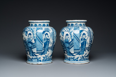 A pair of impressive blue and white Dutch Delft chinoiserie vases, ca. 1700