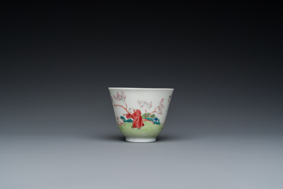 A large Chinese famille rose cup and saucer, Yongzheng