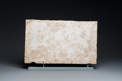 A marble tomb stone in Roman style, dated 1660