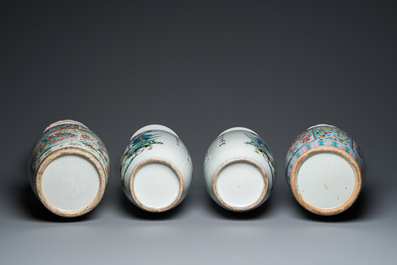 Quatre vases en porcelaine de Chine famille rose, 19/20&egrave;me