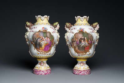 A pair of impressive Meissen porcelain vases, 19th C.