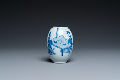 Bo&icirc;te &agrave; th&eacute; en porcelaine de Chine en bleu et blanc, Kangxi