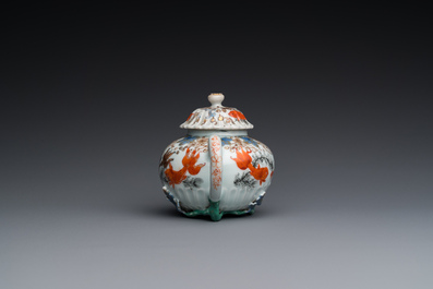 A Chinese iron-red and gilt-decorated 'carps' teapot and cover, Yongzheng