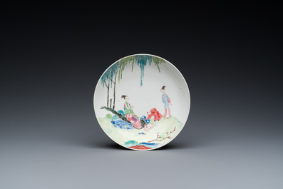 A large Chinese famille rose cup and saucer, Yongzheng