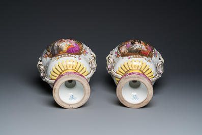 A pair of impressive Meissen porcelain vases, 19th C.