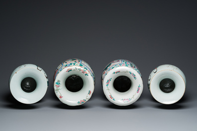 Two pairs of Chinese famille rose vases, 19th C.