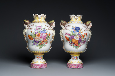 A pair of impressive Meissen porcelain vases, 19th C.