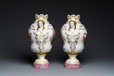 A pair of impressive Meissen porcelain vases, 19th C.
