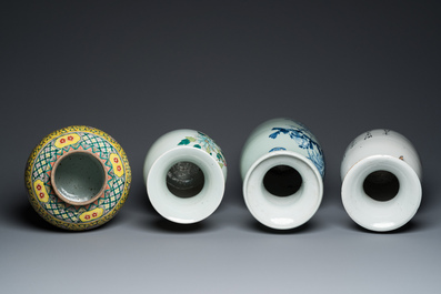 Four Chinese famille rose and celadon-ground vases, 19/20th C.