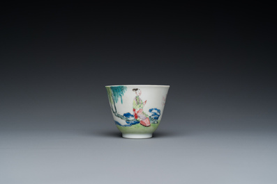 A large Chinese famille rose cup and saucer, Yongzheng