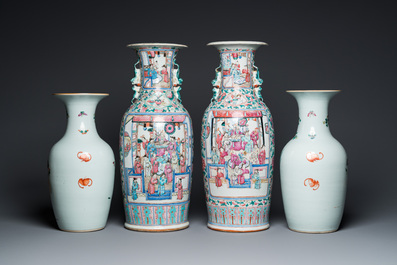 Deux paires de vases en porcelaine de Chine famille rose, 19&egrave;me