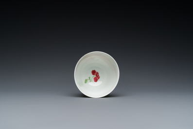 A large Chinese famille rose cup and saucer, Yongzheng