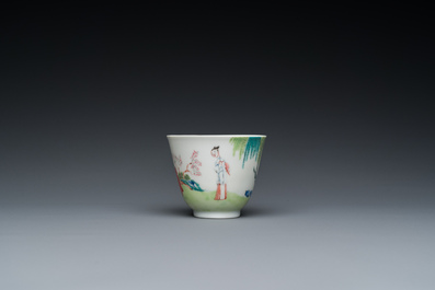 A large Chinese famille rose cup and saucer, Yongzheng