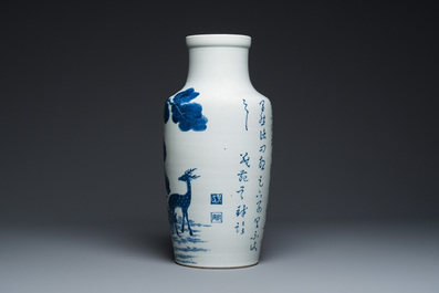 A Chinese blue and white 'deer and crane' vase, Tao Cheng Tang 陶成堂 mark, 18/19th C.