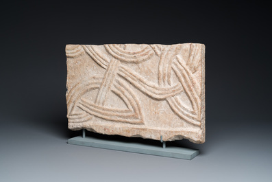 A marble tomb stone in Roman style, dated 1660