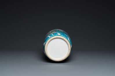 A Chinese doucai 'eighteen Luohan' rouleau vase, 19th/20 C.