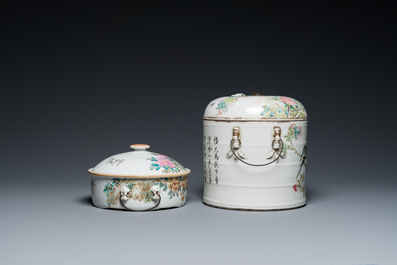 Deux bols couverts en porcelaine de Chine qianjiang cai, marque de Tongzhi, 19&egrave;me