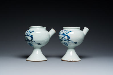 A pair of blue and white English Delftware wet drug jars, probably London, early 18th C.