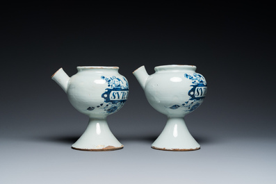 A pair of blue and white English Delftware wet drug jars, probably London, early 18th C.