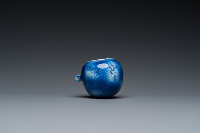 A Chinese powder-blue-glazed bird feeder with a dragon, 19th C.