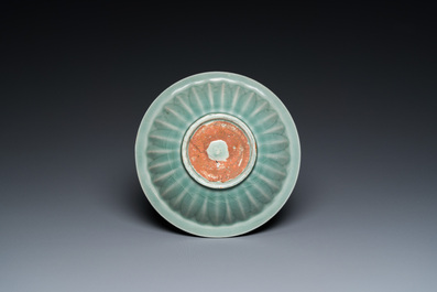 A Chinese Longquan celadon 'four carps' plate, Yuan or later
