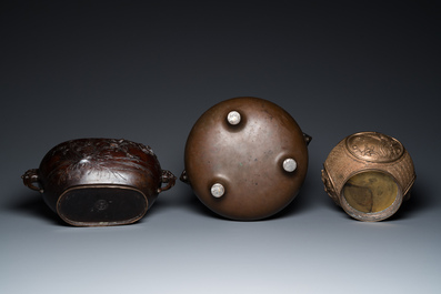 Six Japanese bronze vases and censers, Edo/Meiji, 18/19th C.
