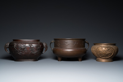 Six br&ucirc;le-parfums et vases en bronze, Japon, Edo/Meiji, 18/19&egrave;me
