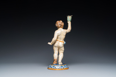 Sculpture d'un jeune homme debout en c&eacute;ramique polychrome, Espagne ou France, 18/19&egrave;me